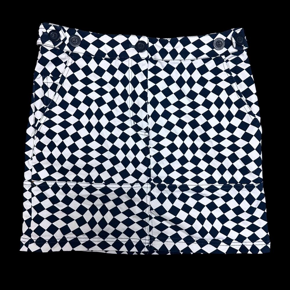 Wildfang Checkerboard Print Skirt Blue White Check Mini Utility Sz M